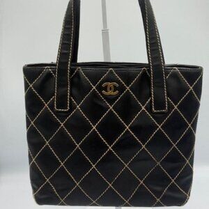 CHANEL Wild Stitch Tote Black Leather Authentic COA